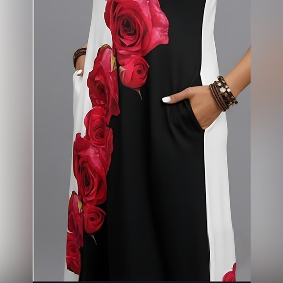 Black/White Floral Maxi Dress With Pockets - Picture 3 of 8